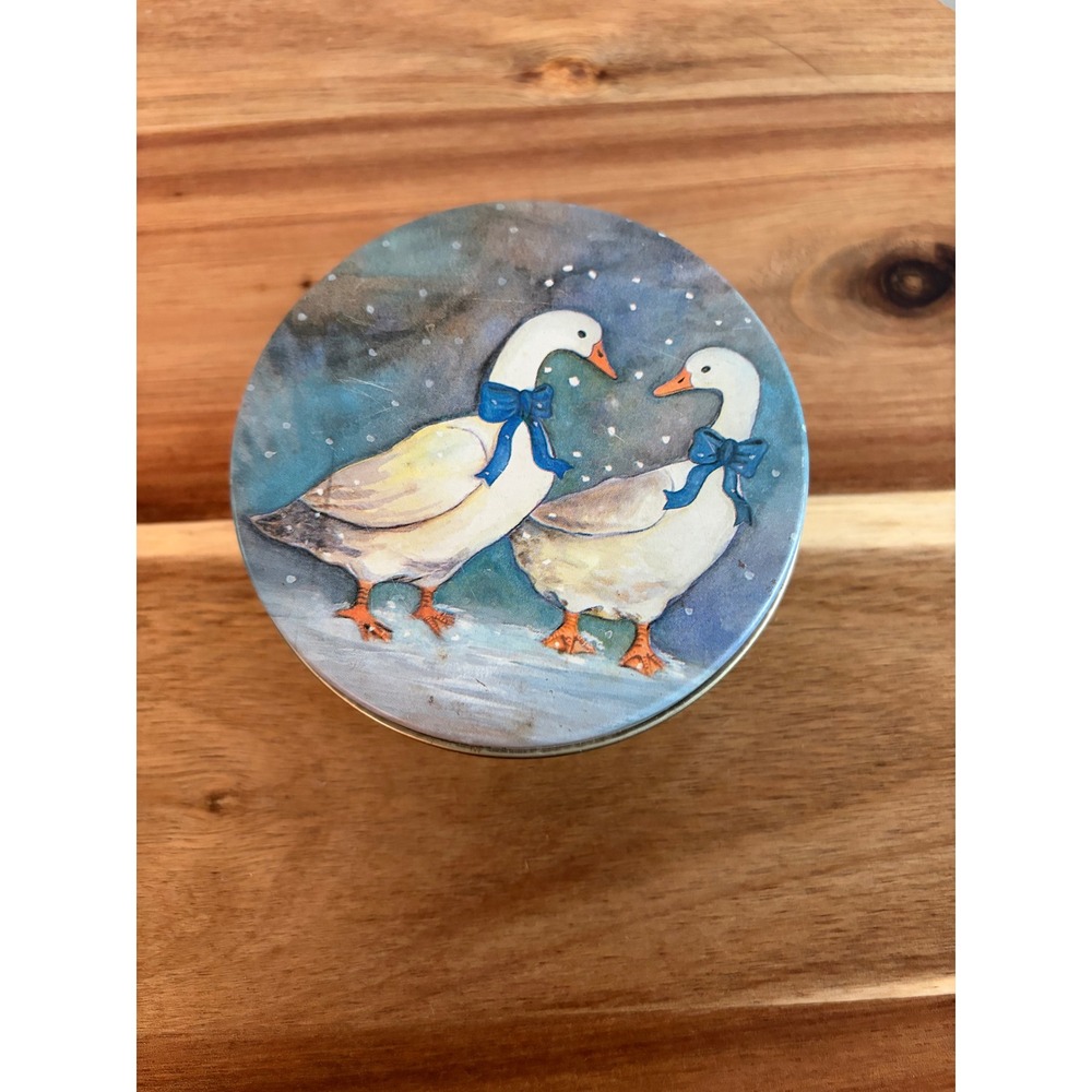 Vintage 90's Blue Ribbon Winter Geese Tin 6 Coasters Set Cottage Core Granny